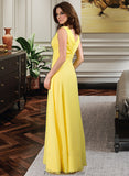 Pancy A-Line V-neck Wrapped Bodice Floor-length Chiffon Bridesmaid Dress STKP0013093