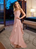 Kaydence Trumpet/Mermaid V-neck Asymmetrical Bridesmaid Dress With Ruffle STKP0013094