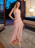 Kaydence Trumpet/Mermaid V-neck Asymmetrical Bridesmaid Dress With Ruffle STKP0013094