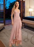 Kaydence Trumpet/Mermaid V-neck Asymmetrical Bridesmaid Dress With Ruffle STKP0013094