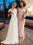 Kaydence Trumpet/Mermaid V-neck Asymmetrical Bridesmaid Dress With Ruffle STKP0013094