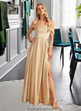 Ainsley A-Line Off-the-Shoulder Floor-Length Bridesmaid Dress With Split Front Pockets STKP0013095