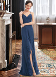 Cali A-Line V-neck Floor-Length Bridesmaid Dress With Ruffle Split Front STKP0013097