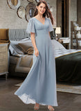 Meredith A-Line V-neck Floor-Length Chiffon Bridesmaid Dress STKP0013099