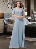 Meredith A-Line V-neck Floor-Length Chiffon Bridesmaid Dress STKP0013099