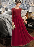 Rachel A-Line Scoop Neck Floor-Length Chiffon Lace Bridesmaid Dress STKP0013103