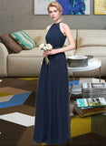 Abagail A-Line/Princess Scoop Neck Floor-Length Chiffon Bridesmaid Dress With Ruffle STKP0013105