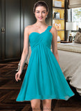 Princess Empire One-Shoulder Knee-Length Chiffon Bridesmaid Dress With Ruffle STKP0013106