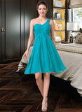 Princess Empire One-Shoulder Knee-Length Chiffon Bridesmaid Dress With Ruffle STKP0013106