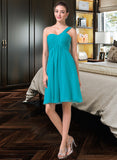 Princess Empire One-Shoulder Knee-Length Chiffon Bridesmaid Dress With Ruffle STKP0013106