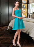 Princess Empire One-Shoulder Knee-Length Chiffon Bridesmaid Dress With Ruffle STKP0013106