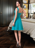 Princess Empire One-Shoulder Knee-Length Chiffon Bridesmaid Dress With Ruffle STKP0013106