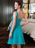 Princess Empire One-Shoulder Knee-Length Chiffon Bridesmaid Dress With Ruffle STKP0013106