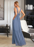 Magdalena A-Line V-neck Floor-Length Bridesmaid Dress With Pockets STKP0013108