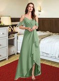 Mallory A-Line V-neck Asymmetrical Bridesmaid Dress With Split Front STKP0013109