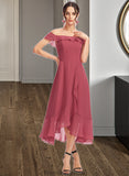 Sierra A-Line Off-the-Shoulder Tea-Length Bridesmaid Dress With Cascading Ruffles STKP0013110