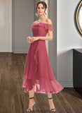 Sierra A-Line Off-the-Shoulder Tea-Length Bridesmaid Dress With Cascading Ruffles STKP0013110