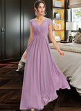 Prudence A-Line V-neck Floor-Length Bridesmaid Dress With Lace STKP0013111