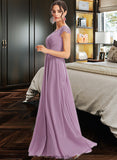 Prudence A-Line V-neck Floor-Length Bridesmaid Dress With Lace STKP0013111