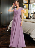 Prudence A-Line V-neck Floor-Length Bridesmaid Dress With Lace STKP0013111