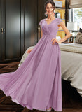 Prudence A-Line V-neck Floor-Length Bridesmaid Dress With Lace STKP0013111