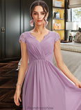 Prudence A-Line V-neck Floor-Length Bridesmaid Dress With Lace STKP0013111