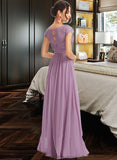 Prudence A-Line V-neck Floor-Length Bridesmaid Dress With Lace STKP0013111