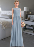 Nayeli A-Line Scoop Neck Floor-Length Chiffon Lace Bridesmaid Dress With Split Front STKP0013114