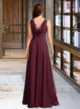 Taylor A-Line V-neck Floor-Length Bridesmaid Dress With Lace STKP0013117