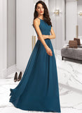 Kate A-Line Scoop Neck Floor-Length Bridesmaid Dress With Ruffle STKP0013120