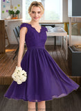 Avah A-Line V-neck Knee-Length Chiffon Lace Bridesmaid Dress STKP0013122