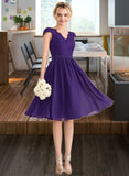 Avah A-Line V-neck Knee-Length Chiffon Lace Bridesmaid Dress STKP0013122