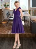 Avah A-Line V-neck Knee-Length Chiffon Lace Bridesmaid Dress STKP0013122