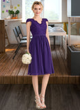 Avah A-Line V-neck Knee-Length Chiffon Lace Bridesmaid Dress STKP0013122