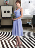 Clare A-Line V-neck Tea-Length Chiffon Bridesmaid Dress With Ruffle STKP0013125