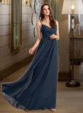 Mila A-Line V-neck Floor-Length Bridesmaid Dress With Lace STKP0013127