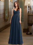 Mila A-Line V-neck Floor-Length Bridesmaid Dress With Lace STKP0013127