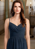 Mila A-Line V-neck Floor-Length Bridesmaid Dress With Lace STKP0013127