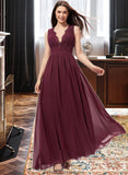 Gracie A-Line V-neck Floor-Length Chiffon Bridesmaid Dress With Ruffle Lace STKP0013129