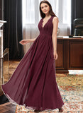 Gracie A-Line V-neck Floor-Length Chiffon Bridesmaid Dress With Ruffle Lace STKP0013129