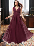 Gracie A-Line V-neck Floor-Length Chiffon Bridesmaid Dress With Ruffle Lace STKP0013129