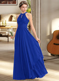 Lorena A-Line Scoop Neck Floor-Length Chiffon Bridesmaid Dress With Ruffle STKP0013133