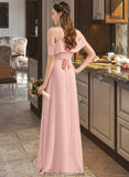 Cora A-Line V-neck Floor-Length Chiffon Bridesmaid Dress With Bow(s) Cascading Ruffles STKP0013134