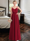 Lily A-Line V-neck Floor-Length Chiffon Bridesmaid Dress With Bow(s) STKP0013135