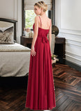 Lily A-Line V-neck Floor-Length Chiffon Bridesmaid Dress With Bow(s) STKP0013135