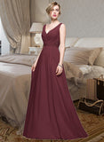 Sadie A-Line V-neck Floor-Length Chiffon Bridesmaid Dress With Ruffle Lace Beading Sequins STKP0013136