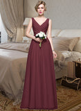 Sadie A-Line V-neck Floor-Length Chiffon Bridesmaid Dress With Ruffle Lace Beading Sequins STKP0013136