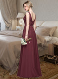 Sadie A-Line V-neck Floor-Length Chiffon Bridesmaid Dress With Ruffle Lace Beading Sequins STKP0013136