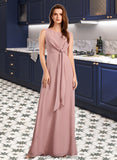 Monserrat A-Line Floor-Length Bridesmaid Dress With Bow(s) STKP0013139