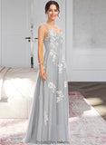 Jimena A-Line V-neck Floor-Length Bridesmaid Dress With Lace STKP0013140